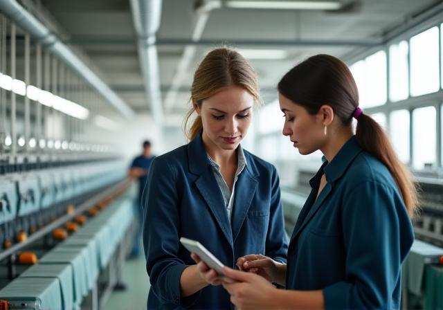 Professional auditor inspecting textile factory conditions for compliance